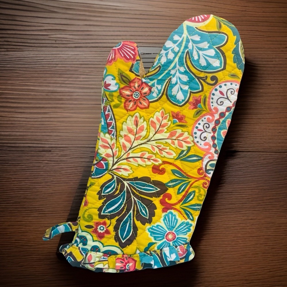 Vera Bradley Yellow Provencal Oven Mitt Henney Paisley Quilted Baking Kitchen